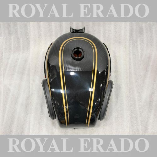Vintage G2-style Black Tank With Monogram, Knee Pad & Golden Lining For 1962 Old Model Bullet 350 Classic Electra Standard Cast Iron Engine ( Before 2012 Model )
