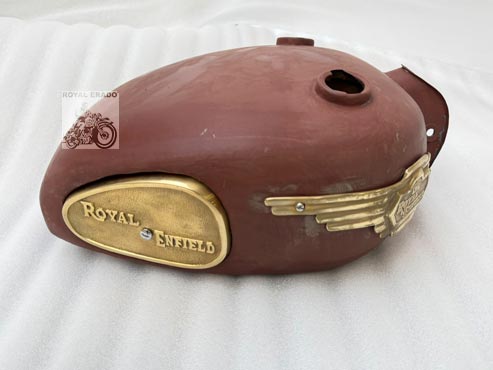 Royal Enfield Raw Tank Without Paint, With Brass Knee Pad & Brass Tank Monogram, With 2 Tank Caps For Classic Electra Standard Vintage 1962 Old Model Bullet 350