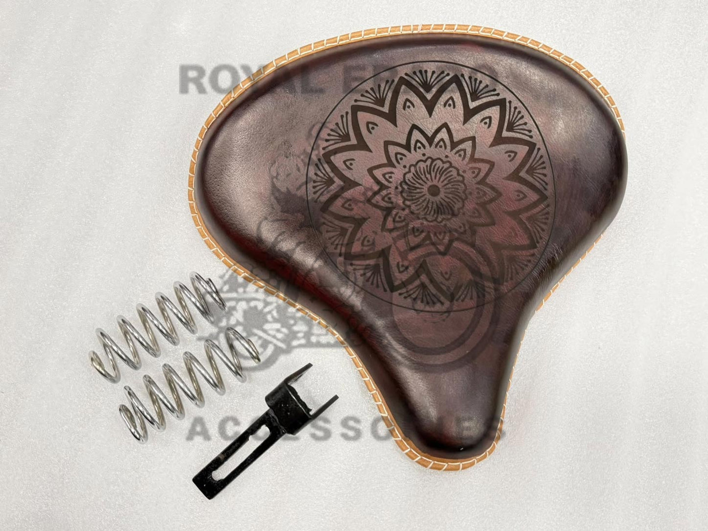 Royal Enfield Vintage G2 1962 Old Model Bullet 350 Kabir Singh Style Dark Burgundy Brown Leather Engraved Embossed Front Solo Seat (Arjun Ready Seat) For Classic Electra Standard Reborn Classic