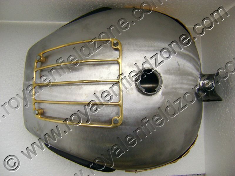 18 to 20 Liters raw tank for Royal Enfield with Brass tank Grill &amp; Tank Monogram with Knee Pads
