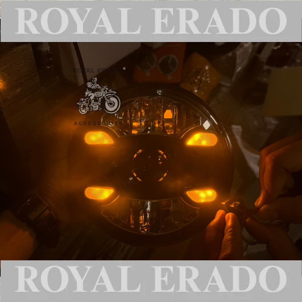 Royal Enfield  Reborn Classic Electra New Standard Battalion Meteor 350 Super Meteor 650 Hunter 350 Thunderbird Interceptor & Continental Gt650 White LED Projector Thar Head Light 7”