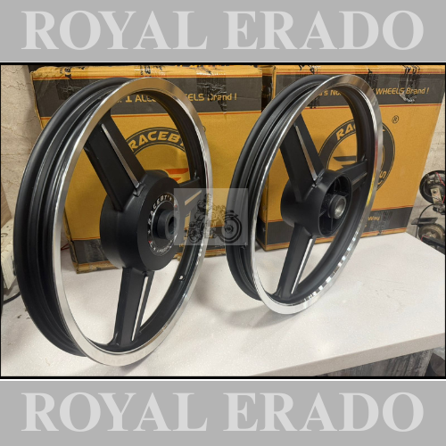 KINGWAY RACEBY DIAMOND MERCEDES DESIGN BLACK ALLOY WHEEL FOR STANDARD BIG DRUM vintage royal enfield standard g2 1962 cast iron engine  ( front 19” big drum and rear 19” drum)