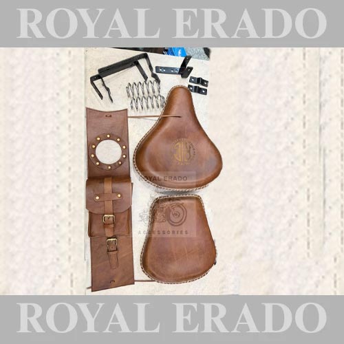 Vintage G2 1962 Old Model Bullet 350 Arjun Reddy Kabir Singh Leather Seat & Leather Tank Cover (Tank Bag/Tank Tidy) In Brown For Royal Enfield Classic Electra Standard Reborn Classic