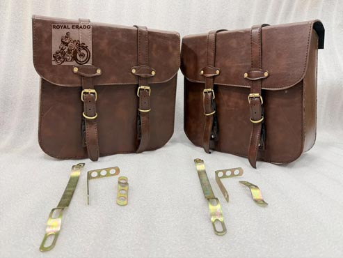 Harley-style Brown Saddle Bag For Royal Enfield Classic Electra Standard, Meteor 350, Hunter 350, Reborn Classic Battalion Standard, Thundrbird , Vintage G2 1962 Bullet 350