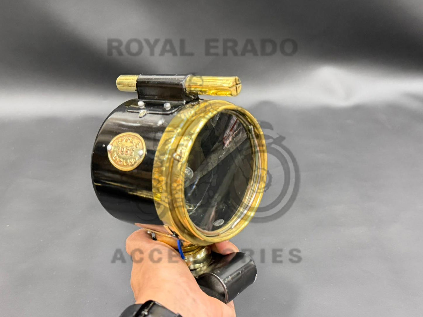 Brass Fog Light With 'Lucas' Written In Black For Retro Look For Royal Enfield Classic Electra Standard Vintage G2 1962 Old Model Bullet 350