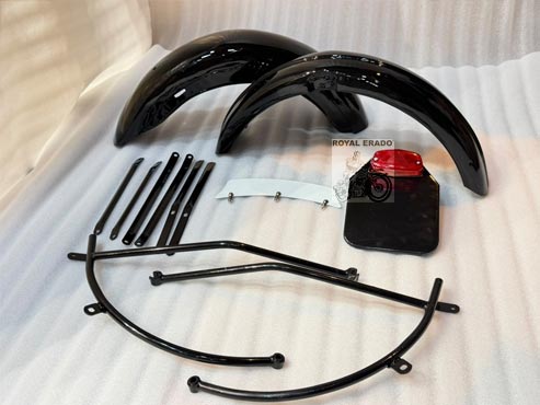 Royal Enfield Front And Rear G2 1962 Model Black Painted Mudguard With Stays & Front, Rear Number Plate For Classic Electra Standard