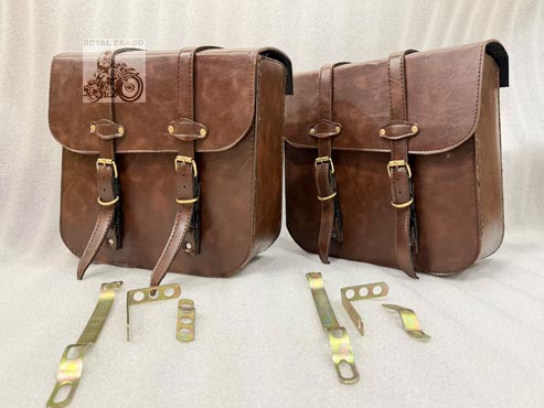 Harley-style Brown Saddle Bag For Royal Enfield Classic Electra Standard, Meteor 350, Hunter 350, Reborn Classic Battalion Standard, Thundrbird , Vintage G2 1962 Bullet 350