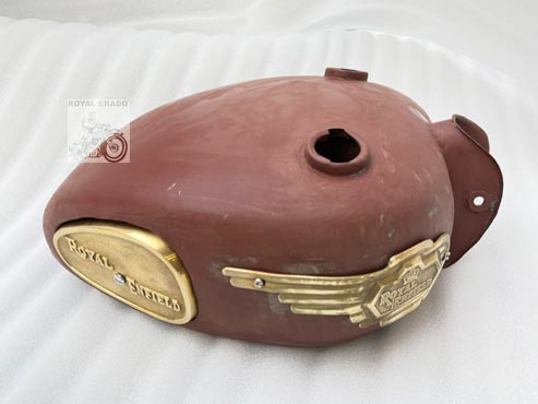 Royal Enfield Raw Tank Without Paint, With Brass Knee Pad & Brass Tank Monogram, With 2 Tank Caps For Classic Electra Standard Vintage 1962 Old Model Bullet 350
