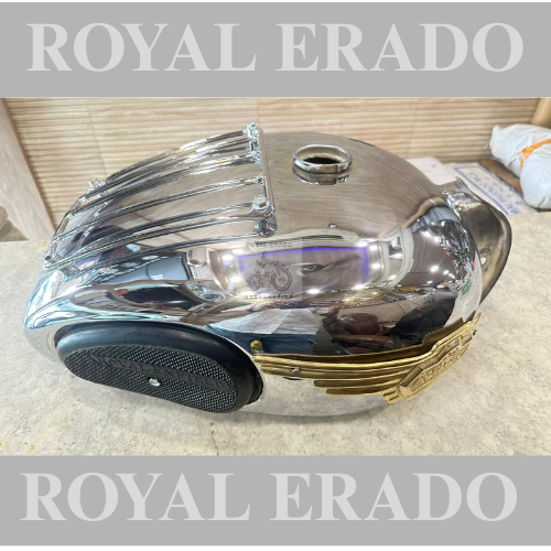Royal Enfield vintage g2 1962 old model bullet 350 Ctandard Classic Electra chrome tank with grill and knee pad and brass monogram.
