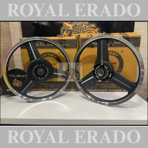 KINGWAY RACEBY DIAMOND MERCEDES DESIGN BLACK ALLOY WHEEL FOR STANDARD BIG DRUM vintage royal enfield standard g2 1962 cast iron engine  ( front 19” big drum and rear 19” drum)