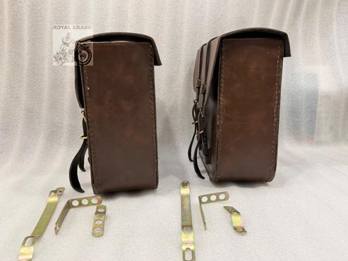 Harley-style Brown Saddle Bag For Royal Enfield Classic Electra Standard, Meteor 350, Hunter 350, Reborn Classic Battalion Standard, Thundrbird , Vintage G2 1962 Bullet 350