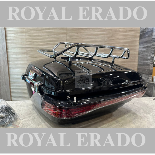 Harley Davidson super meteor 660 sm 650 meteor 350 black rear top box with lock with tail light and chrome carrior and backrest seat also fit to harley 883 harley street 750 harley fat boy harley rod street glide  Avenger Jawa