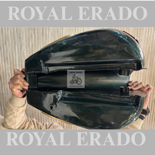 Royal enfield vintage g2 1962 old model bullet 350 classic electra standard thunderbird tank in forest green colour with brass grill and brass knee pads and brass tank monogram