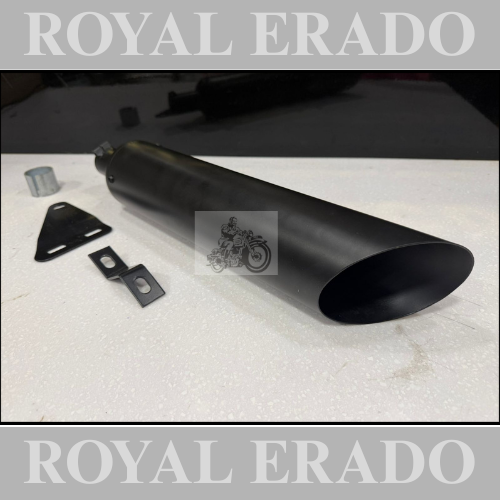 Royal enfield reborn classic electra standard battalion side cut Harley Davidson style exhaust silencer in black with d.b killer and ceramic wool Gives base sound and can increase or decrease sound by removing db killer