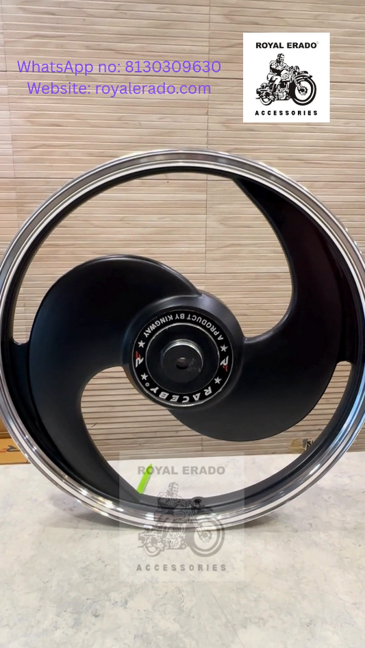 KINGWAY RACEBY 2 S Spokes S design Black Alloy Wheel Set BIG drum brake | For Splendor I3S N SPLENDOR PLUS N SPLENDOR PRO / hf deluxe / passion / passion pro / super splendor / hero Honda new model splendor (front 18” drum and rear 18” big drum )