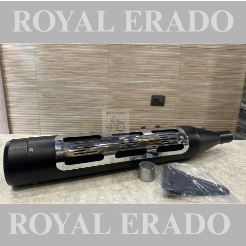 Royal enfield reborn battalion meteor 350 classic electra standard Xploder silencer exhaust in black with chrome head plate with base loud sound
