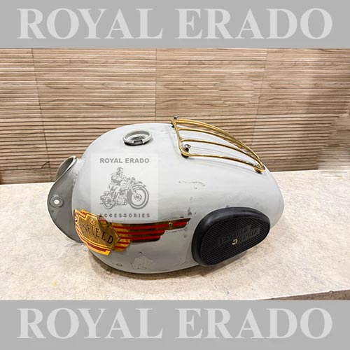 18 to 20 Litre Tank Without Paint For Royal Enfield Classic Electra Standard Thunderbird With Brass Grill, Enfield India Tank Monogram & Knee Pad Enfield India
