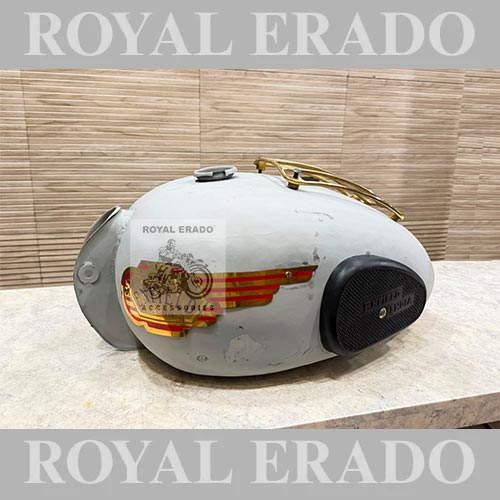 18 to 20 Litre Tank Without Paint For Royal Enfield Classic Electra Standard Thunderbird With Brass Grill, Enfield India Tank Monogram & Knee Pad Enfield India