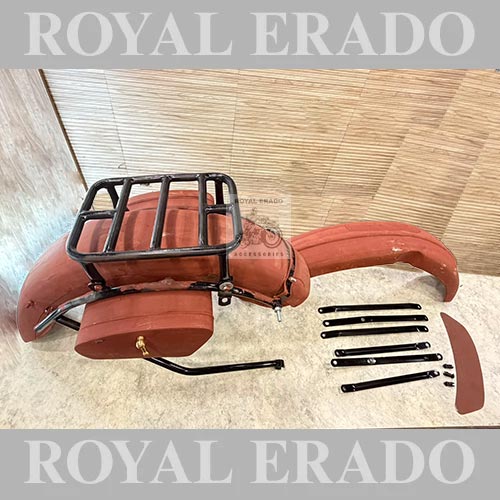 Vintage 1962 G2 Old Model Bullet 350 Style Indori G2 Mudguard With Rear Stay, Toolbox And Rear Seat Detachable Carrier For Classic Electra Standard