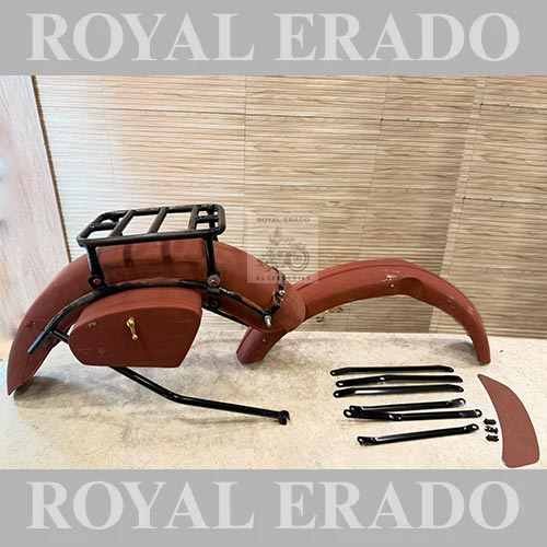 Vintage 1962 G2 Old Model Bullet 350 Style Indori G2 Mudguard With Rear Stay, Toolbox And Rear Seat Detachable Carrier For Classic Electra Standard