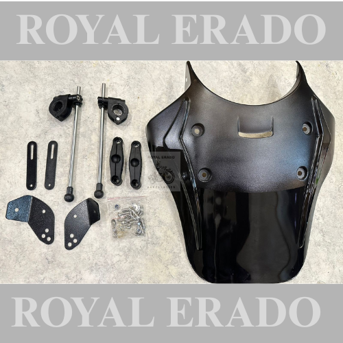 Universal windhsield in black for royal enfield classic electra standard battalion reborn meteor super meteor 650 hunter himalalya