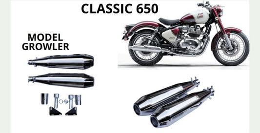 Growler Performance exhaust Stainless steel silencer with DB killer D.B killer in chrome for Classic 650