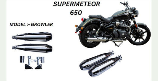 Growler Performance exhaust Stainless steel silencer with DB killer D.B killer in chrome  for Super Meteor 650