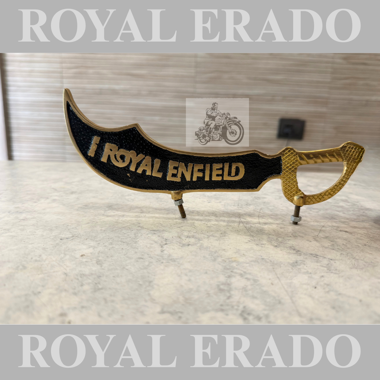 Front mudguard number plate talwar design in brass Royal Enfield written universal for all bike Classic Electra Standard vintage g2 1962 old model bullet 350 New Reborn Classic and Battalion Standard,