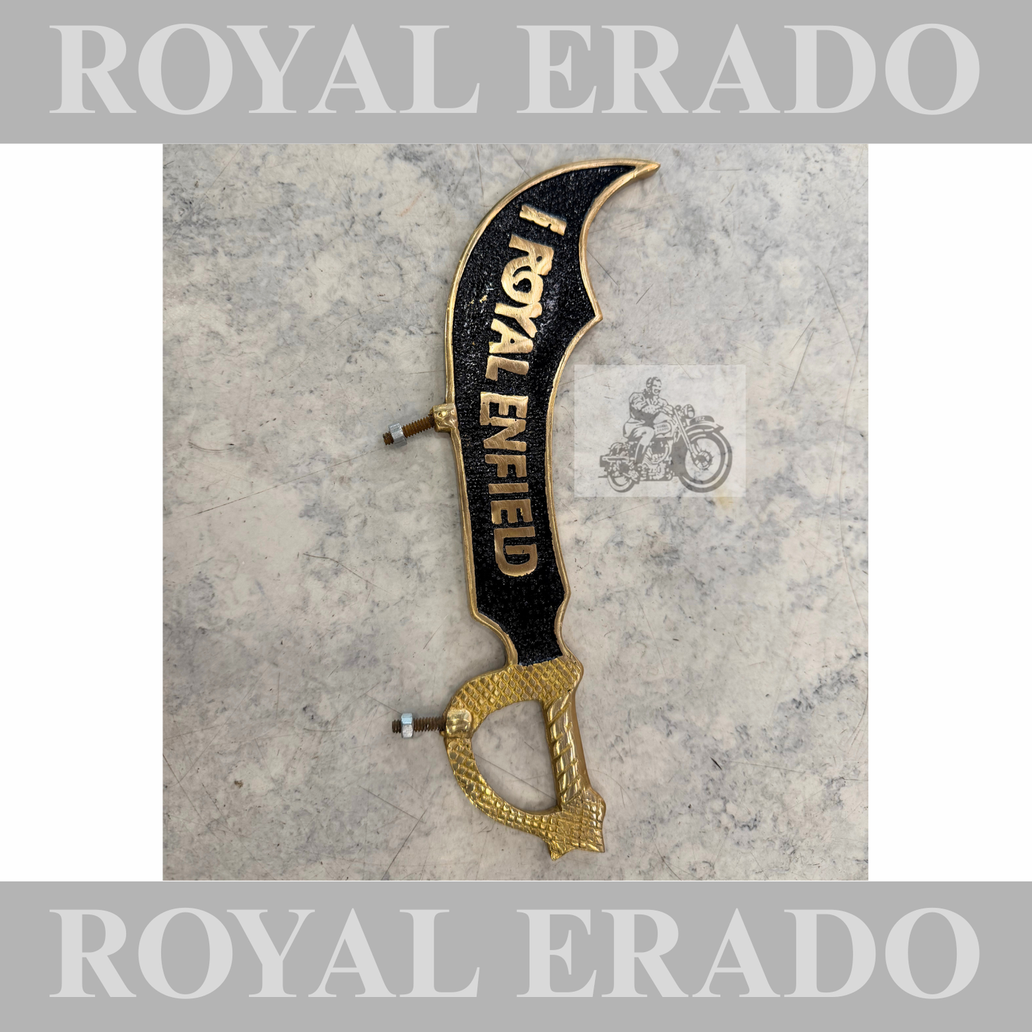 Front mudguard number plate talwar design in brass Royal Enfield written universal for all bike Classic Electra Standard vintage g2 1962 old model bullet 350 New Reborn Classic and Battalion Standard,