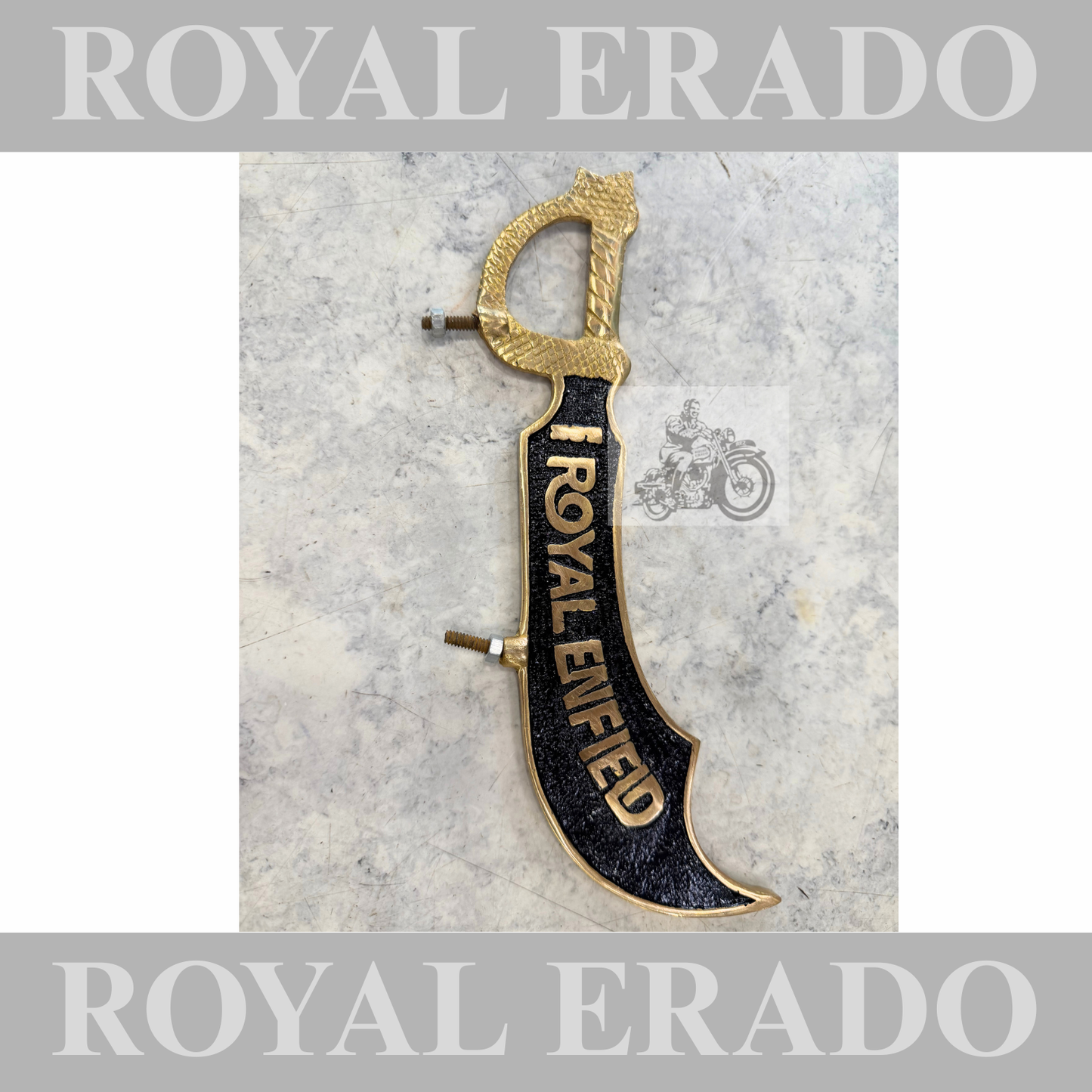 Front mudguard number plate talwar design in brass Royal Enfield written universal for all bike Classic Electra Standard vintage g2 1962 old model bullet 350 New Reborn Classic and Battalion Standard,