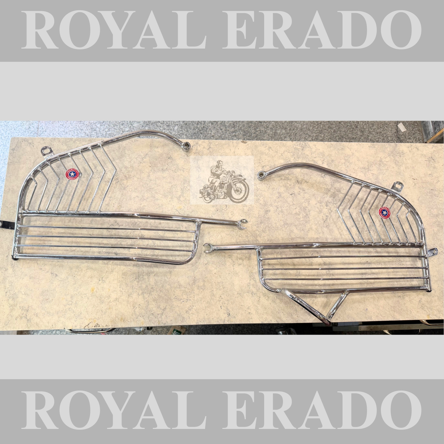 Royal Enfield Standard before 2010 model cast iron engine rear mudguard stays rear Sharee guard ( Lh & Rh ) left and light in chrome.