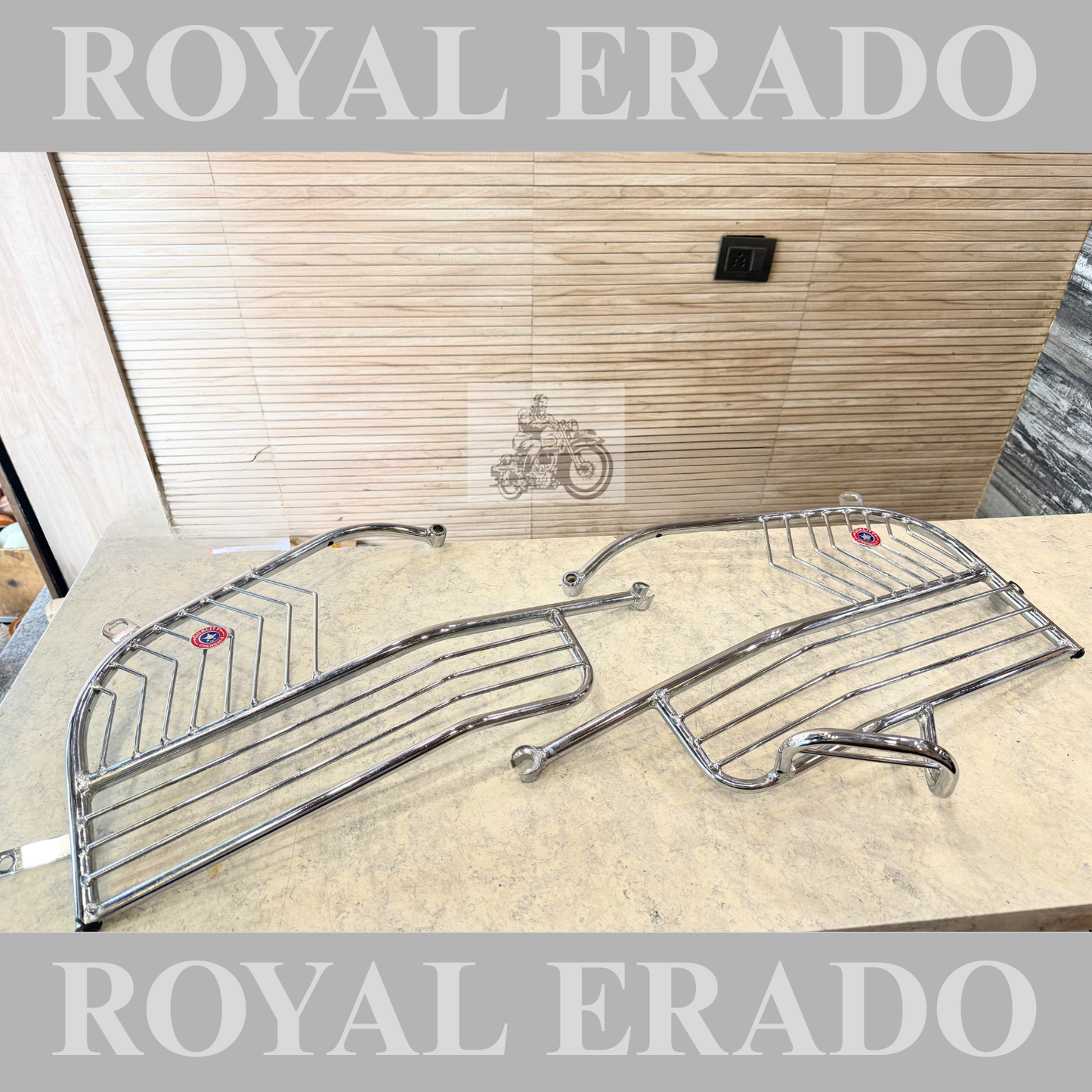 Royal Enfield Standard before 2010 model cast iron engine rear mudguard stays rear Sharee guard ( Lh & Rh ) left and light in chrome.