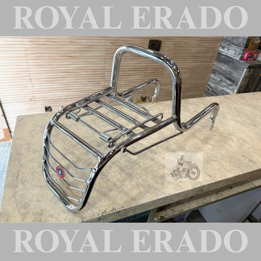 Royal Enfield Shocker fitting rear  carrier with backrest in chrome for Standard Electra vintage g2 1963 old model bullet 350.