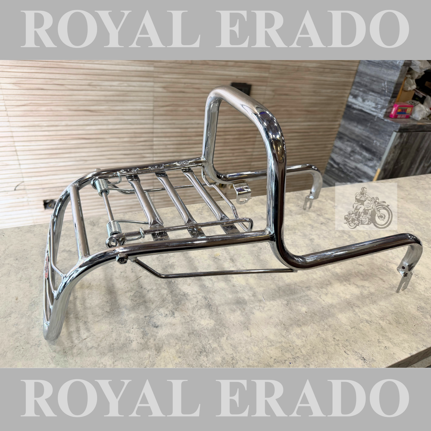 Royal Enfield Shocker fitting rear  carrier with backrest in chrome for Standard Electra vintage g2 1963 old model bullet 350.