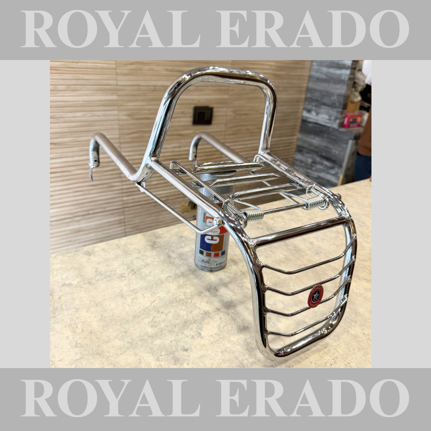 Royal Enfield Shocker fitting rear  carrier with backrest in chrome for Standard Electra vintage g2 1963 old model bullet 350.