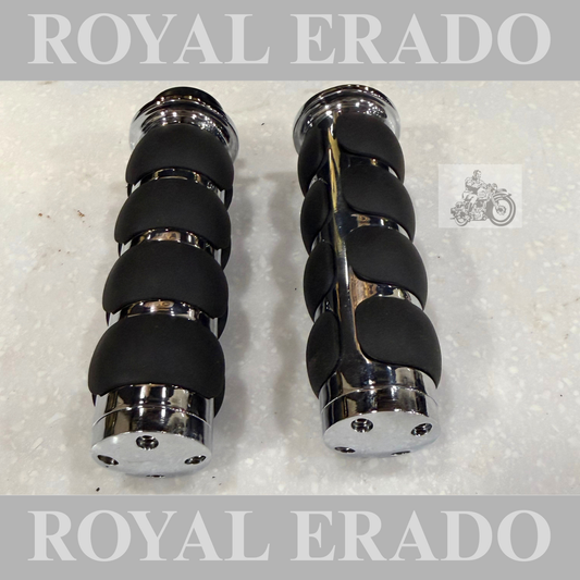 Royal Enfield Harley style grip in chrome for a comfortable ride with cushion on rubber for classic reborn Electra Standard, New Battalion Meteor 350, Hunter 350 Super Meteor 650 Interceptor &amp; Continental GT 650, Thunderbird shotgun 650 Himalayan.