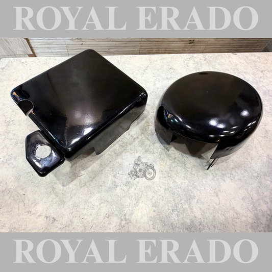 Royal Enfield BS-3 BS-4 Classic Electra Standard oval air filter cover box &amp; battery cover in black UCE engine.