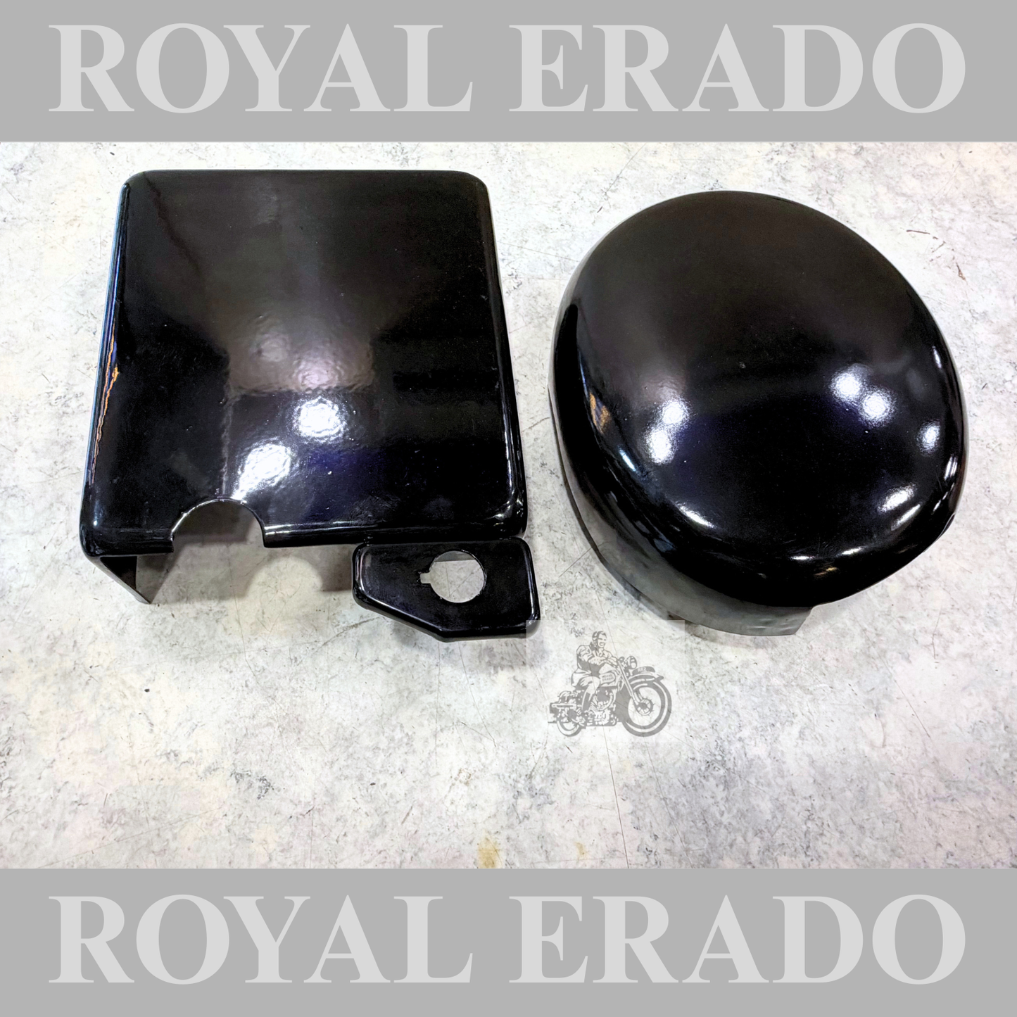 Royal Enfield BS-3 BS-4 Classic Electra Standard oval air filter cover box &amp; battery cover in black UCE engine.