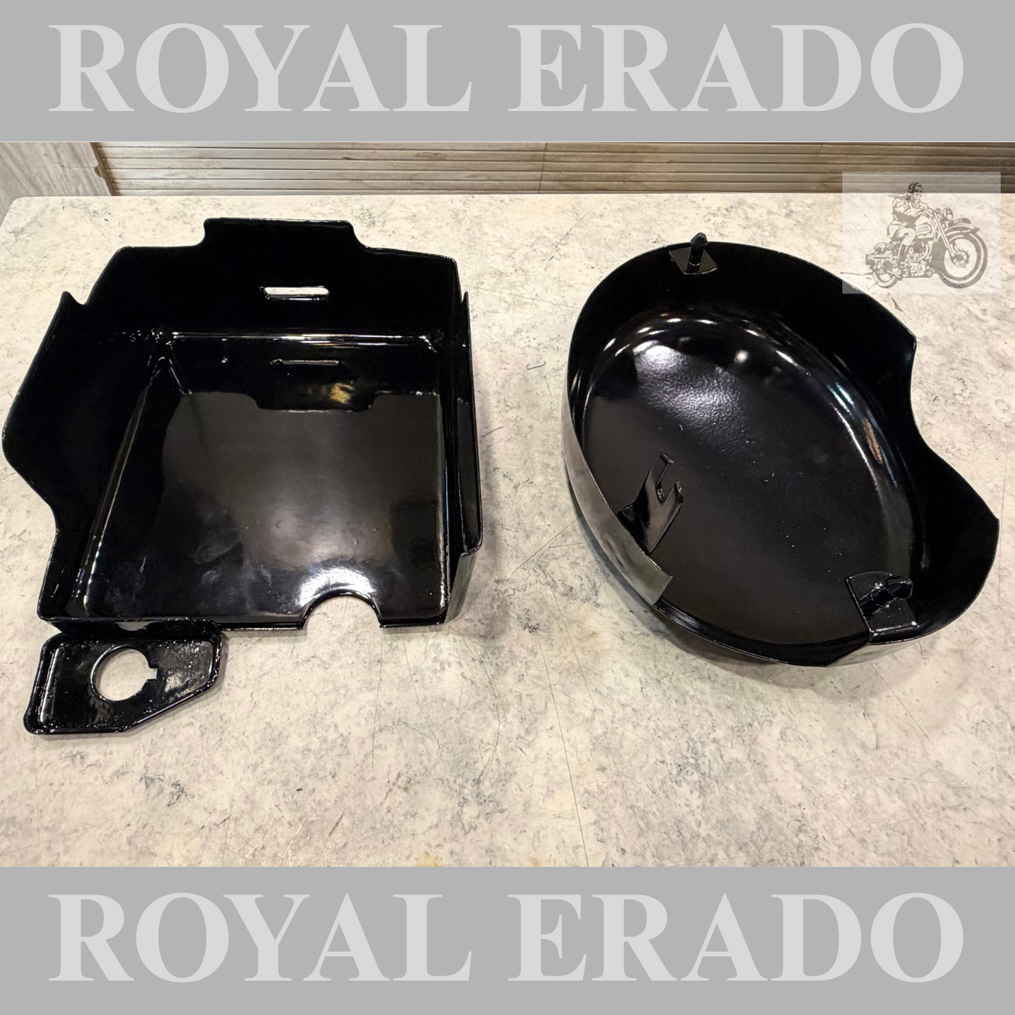 Royal Enfield BS-3 BS-4 Classic Electra Standard oval air filter cover box &amp; battery cover in black UCE engine.