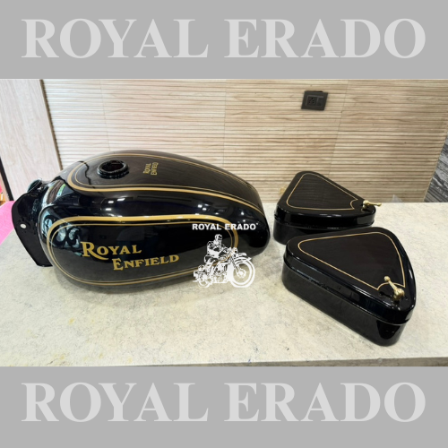 Royal Enfield Vintage style G2 1962 old model bullet 350 Electra standard CI Engine Tank in black with Golden Lining Cast.