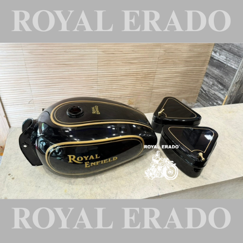 Royal Enfield Vintage style G2 1962 old model bullet 350 Electra standard CI Engine Tank in black with Golden Lining Cast.