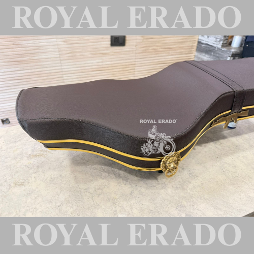 Brass seat in brown colour with golden beading &amp; brass lion and rifle AK-47 logo for new Reborn Classic &amp; Battalion New Standard Vintage G2 1962 old model bullet 350 Classic Electra Standard.
