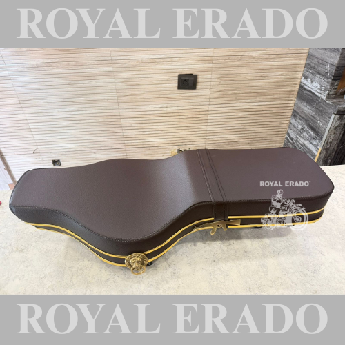 Brass seat in brown colour with golden beading &amp; brass lion and rifle AK-47 logo for new Reborn Classic &amp; Battalion New Standard Vintage G2 1962 old model bullet 350 Classic Electra Standard.