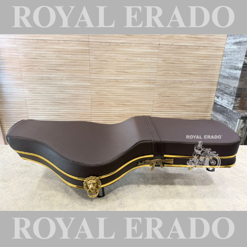 Brass seat in brown colour with golden beading &amp; brass lion and rifle AK-47 logo for new Reborn Classic &amp; Battalion New Standard Vintage G2 1962 old model bullet 350 Classic Electra Standard.