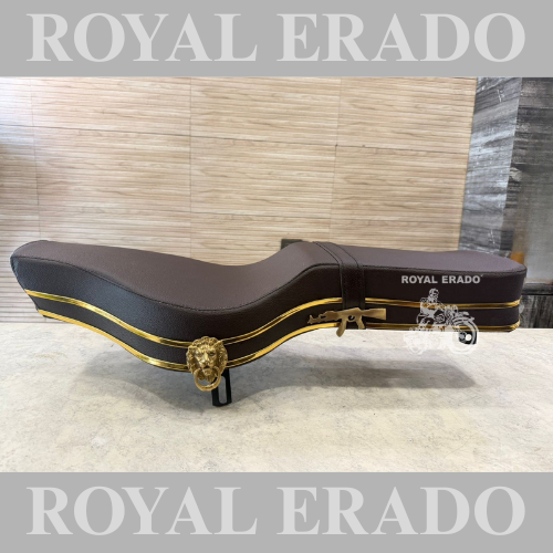 Brass seat in brown colour with golden beading &amp; brass lion and rifle AK-47 logo for new Reborn Classic &amp; Battalion New Standard Vintage G2 1962 old model bullet 350 Classic Electra Standard.