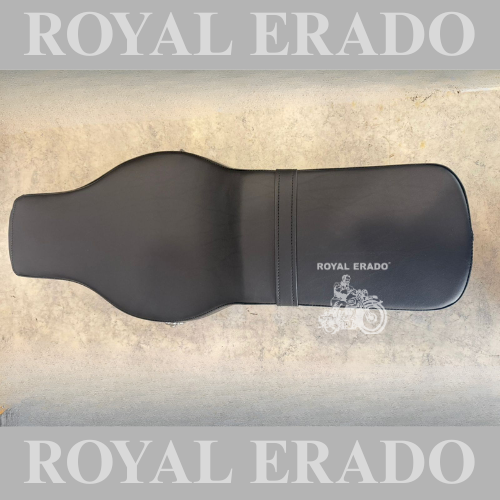 Royal Enfield vintage G2-style seat for Classic Electra Standard Reborn Classic Battalion New Standard seat with chrome lion and rifle monogram AK-47 logo.