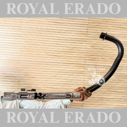 HK Company double sensor black bend pipe C-type free flow for loud sound for Royal Enfield Reborn Classic and New Standard Battalion