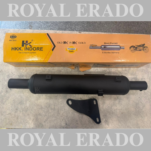 HK Company OE-type free-flow Punjab silencer loud sound exhaust in black (a genuine plate can be fitted) for loud sound for Royal Enfield Reborn Classic and New Standard Battalion