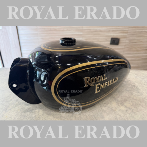 Royal Enfield old model vintage G2 1962 Bullet 350 cc black tank with gold lining, with a golden pin strip tank for Classic Electra Standard.