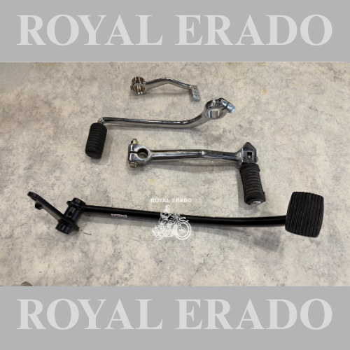 Royal Enfield old model cast-iron engine brake pedal, black; gear lever, neutral lever, and kick lever in chrome for a 4-speed bike, Standard and Electra, in black.